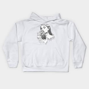 Frost illustration of woman holding ice heart. Kids Hoodie